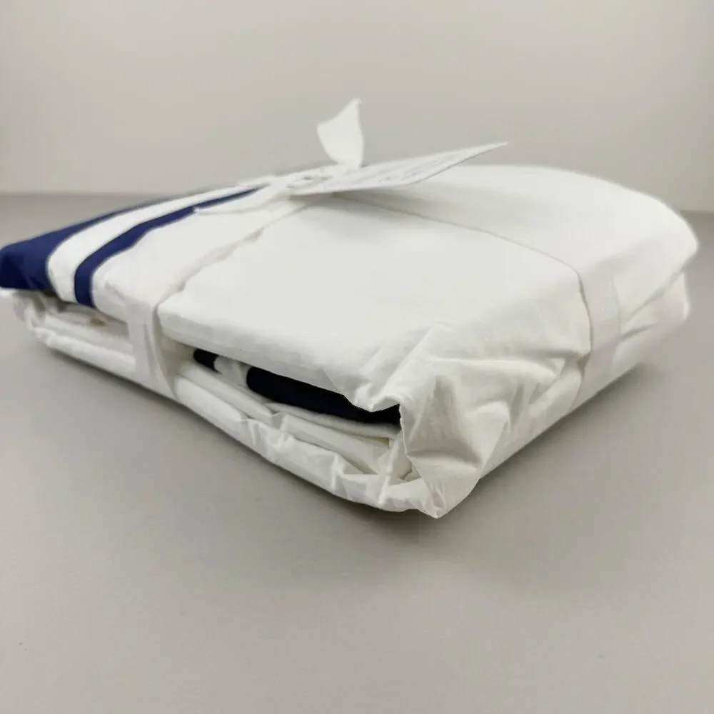Pottery Barn Parker Organic Percale Sheet Set FULL/DOUBLE Twilight Blue White